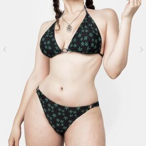 Disturbia black and green hemp leaf triangle two piece bikini